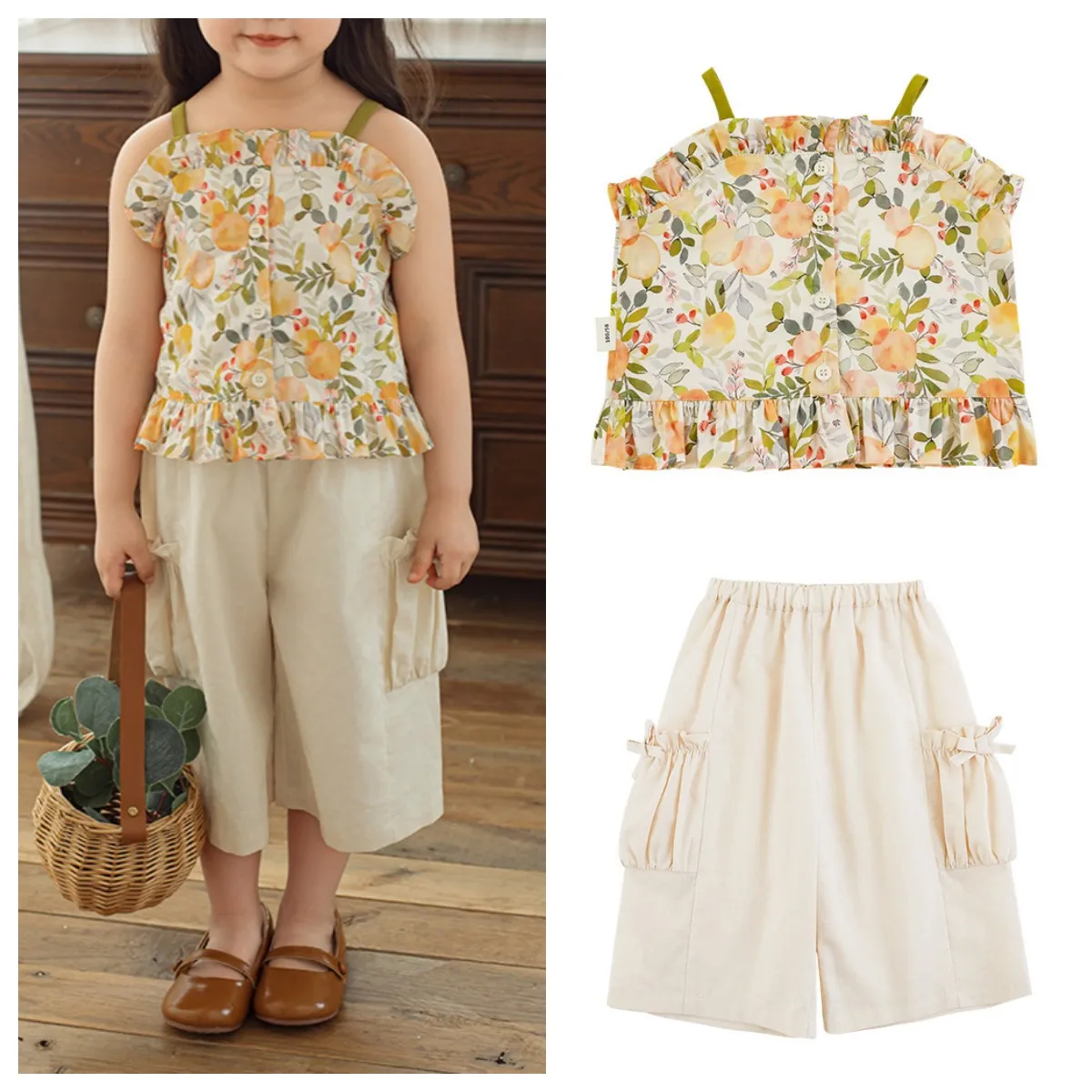 

Girl Floral Camisole Pants Outfit Set 2024 Summer New Toddler Baby Girls Clothes Children's Cute Tops Korean Clothes