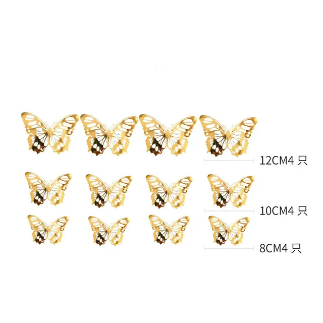 12Pcs Metal Texture Gold Artificial Butterfly Cake Topper Cake Decoration Simulation Butterflies Wedding Crafts Party Decoration E-Gold