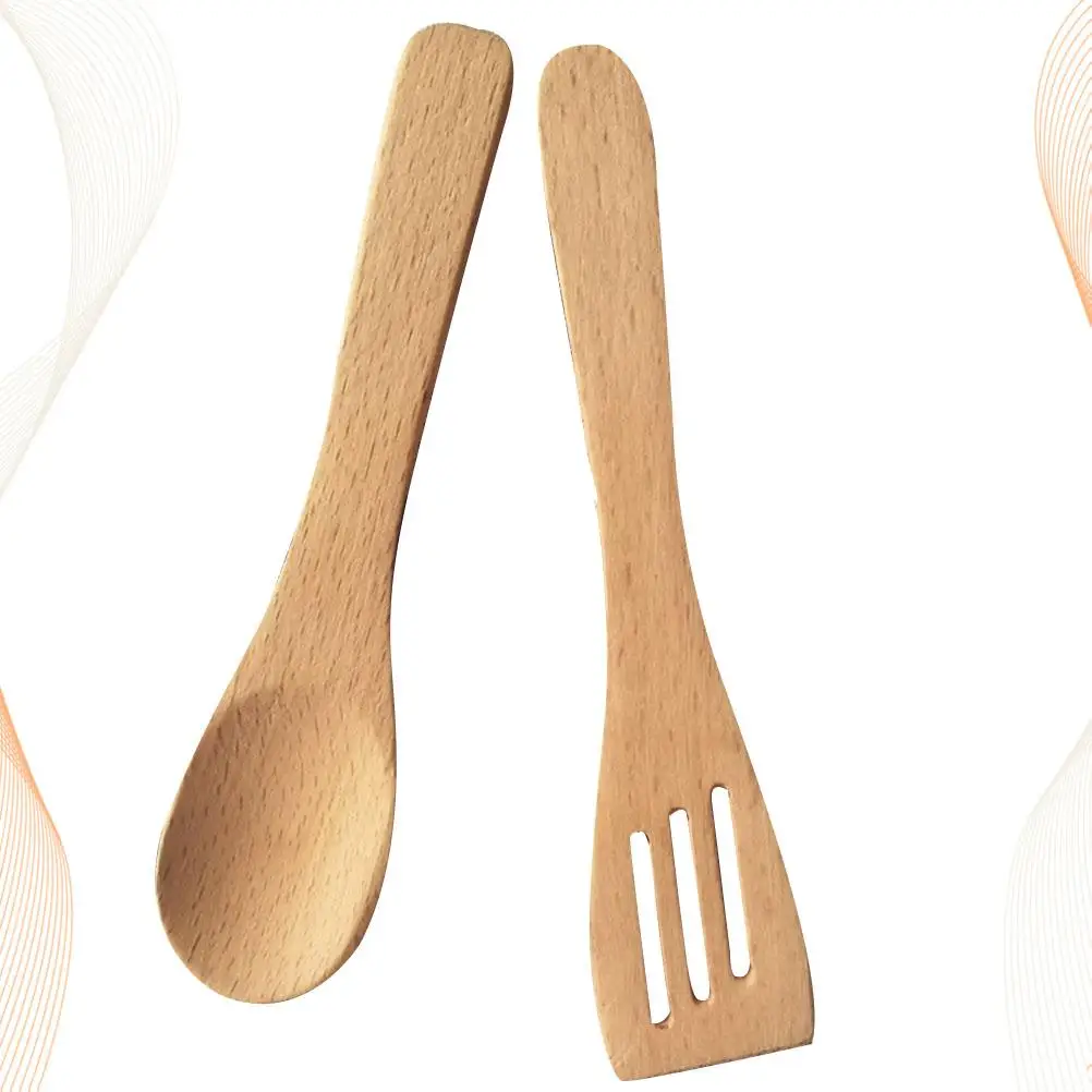 2 PCs Children Kitchen Playset Wooden Spoon and Shovel Toy Utensil Mini Toddler Toys