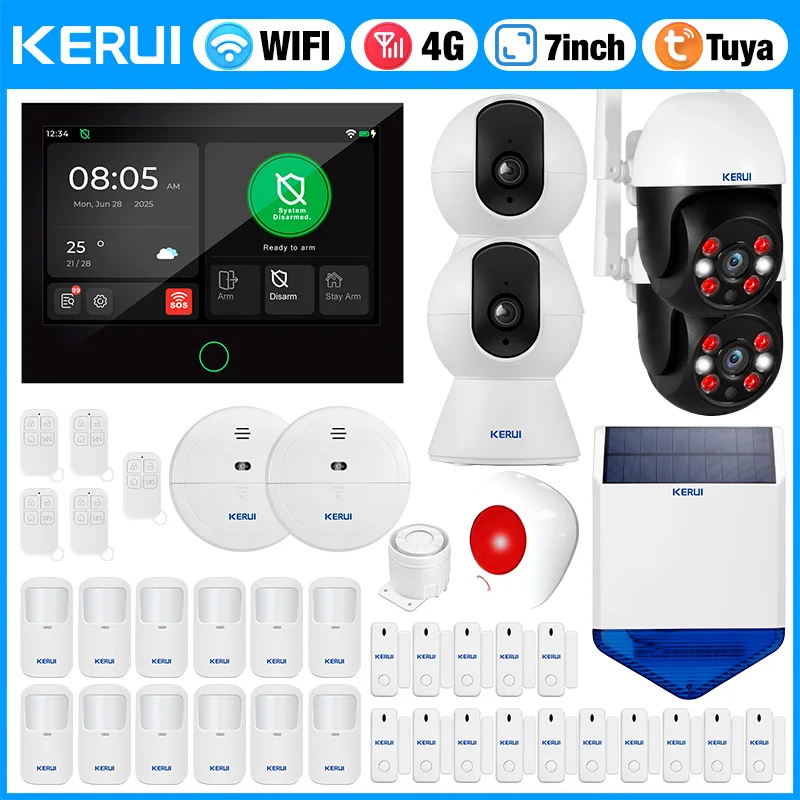 4G WIFI Home Alarm System 7 inch Large Touch Screen Alarm Panel Tuya Smart Anti-