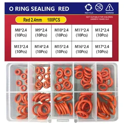 Red Silicone O - Ring Sealing Washer - Oil Resistant & High Temperature Plumbing Gasket Kit (Red 2.4mm (1set))