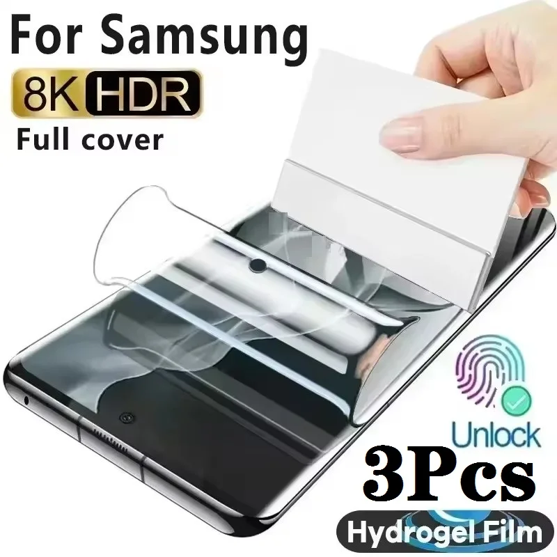 3 uds película de hidrogel para Samsung Galaxy S25 S24 S23 S22 S21 S20 Edge Ultra FE Plus Protector de pantalla