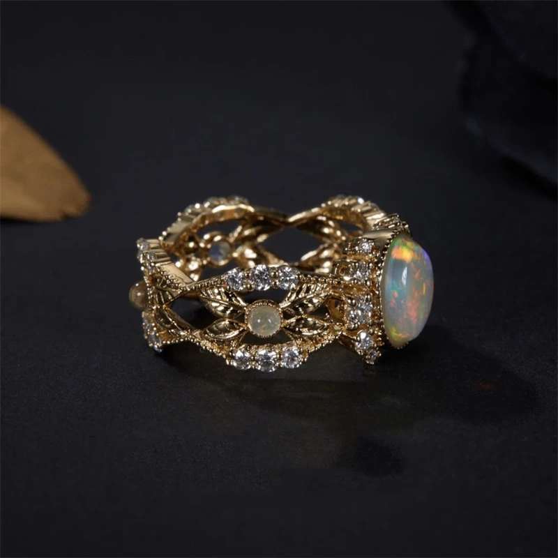 Luxury Crystal Opal Adjustable Ring Women Fashion Exquisite Stainless Steel Ring Original Jewelry Accessories Anniversary Gift