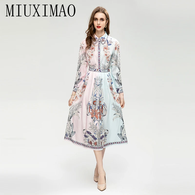 

Женский комплект из двух предметов MIUXIMAO, элегантный комплект из рубашки с длинным рукавом, отложным воротником и юбки, весна-лето 2023