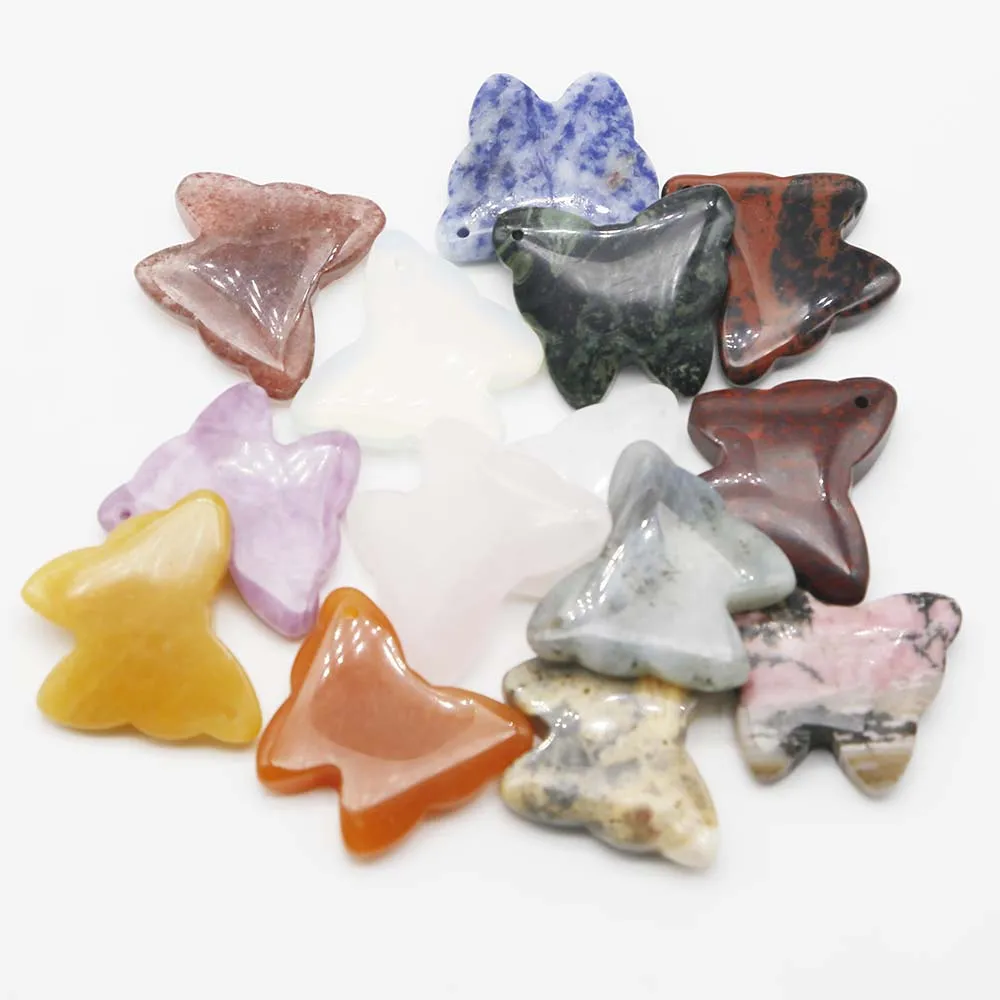 BestSeller Natural Lapis Lazuli Amethyst Multicolor Butterfly Necklace Pendant Quality Charms DIY Jewelry Aaccessories Gift 6Pcs