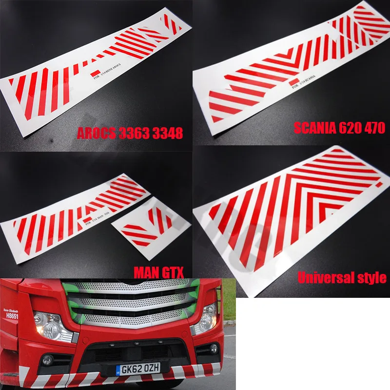 Red and white warning stickers for Remote Control Tamiya 1/14
