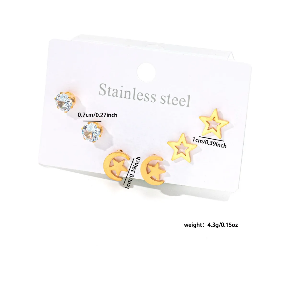 Luxury 316L Stainless Steel 6 Pieces Star Moon Zircon Earring for Women Simple Delicate Jewelry Gifts Wholesale 4