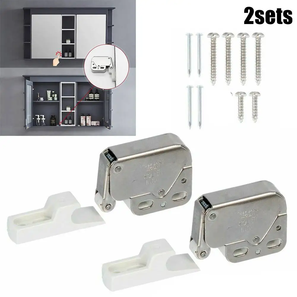 2sets Mini Push-type Catch Latch Cabinets Lock Automatic Spring Catch Lock Bolt Furniture Security Locks Door Trunk Lock