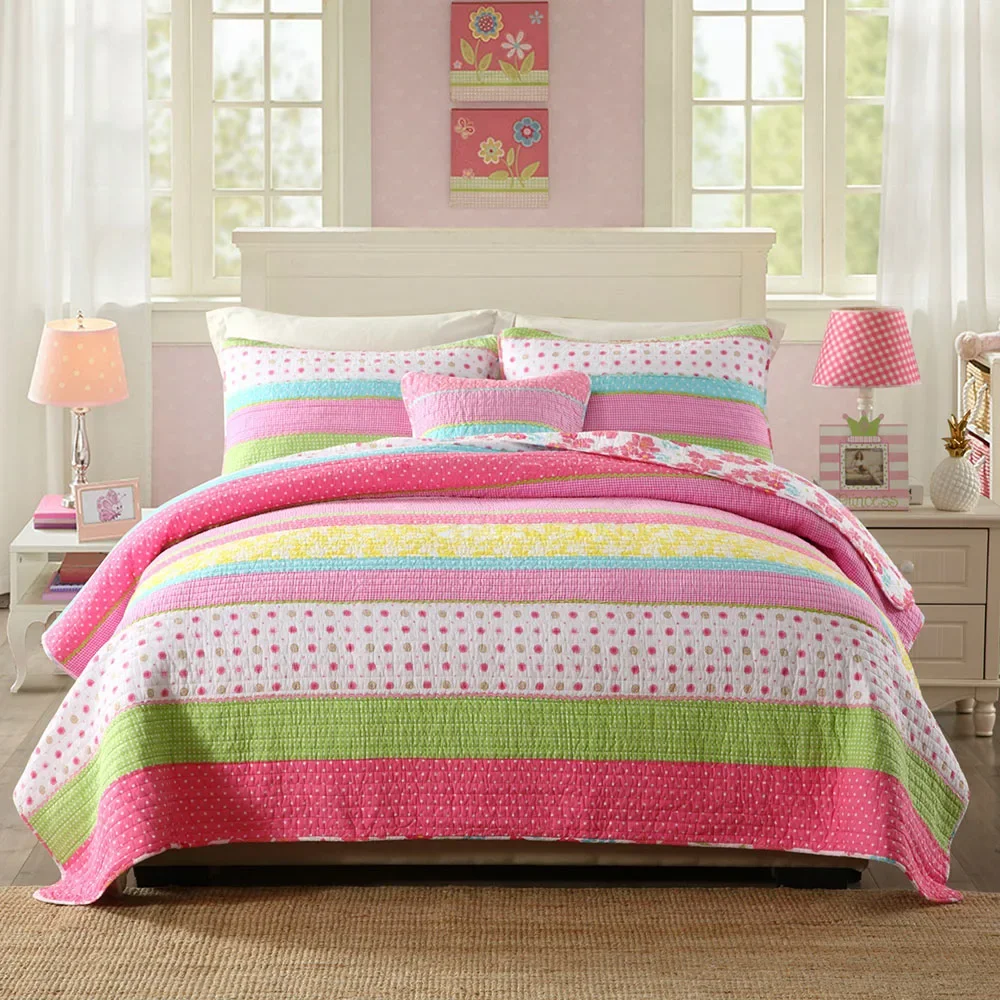 

Printed Cotton Quilt Set for Girls 3PCS 2PC Patchwork Bedspread on the Bed King Blanket for Bed Kids Quilted Coverlet