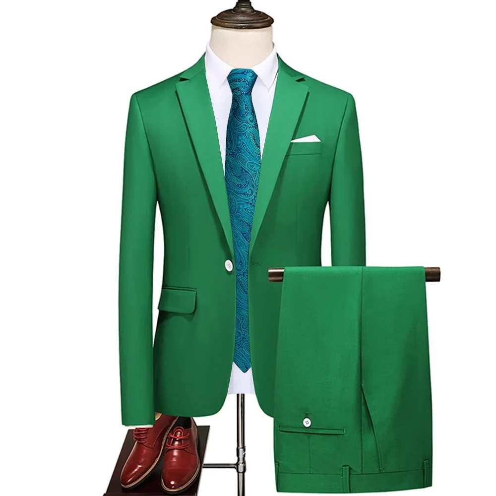 

19 Colors ( Jacket + Pants ) Groom Wedding Dresses Party Suit 2Pcs Set High-end Brand Official Business Office Men's casual Suit