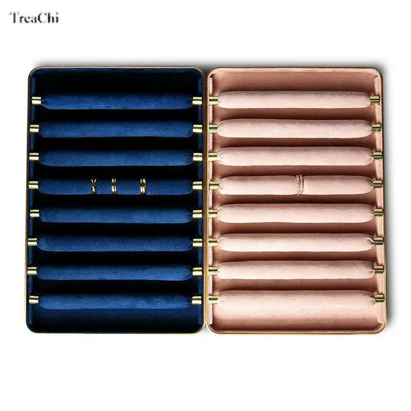 Cashmere Leather Metal Ring Jewelry Tray with 8/6 Detachable Ring Sticks Display Wooden Store Display Prop Ring Holder Organizer