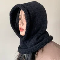 Japanese Retro Balaclava Hat Women Scarf Winter Hat and Neck Cold Proof Warm Knit Cap Female Fashion Color Matching Women's Hats 1
