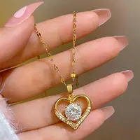 Trendy Heart Stainless Steel Zirconia Necklaces For Women Girls Love Gold Color Metal Necklace Party Birthday Daily Jewelry - Image 2