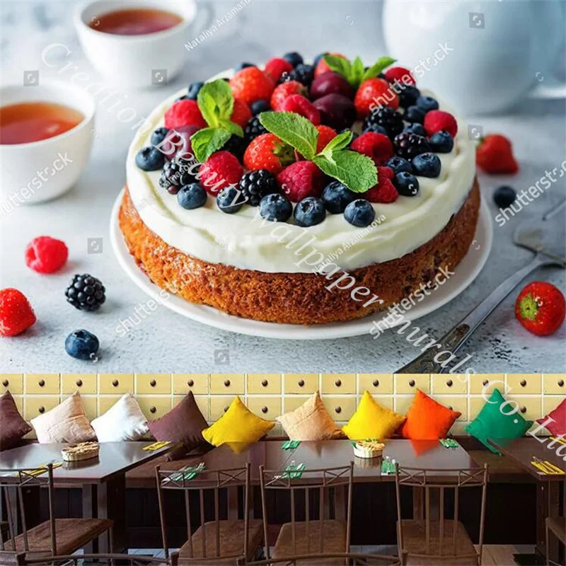 

Chocolate Fruit Cream Cake 3d Mural Wall Paper Dessert Cake Shop Afternoon Tea Shop Background Wall Peel and Stick Wallpapers