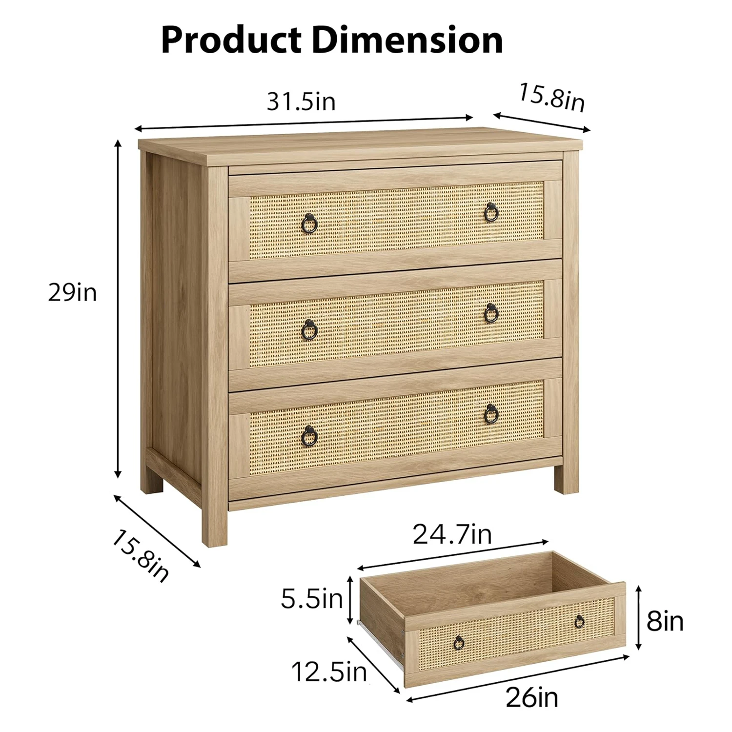 Rattan Wood Drawer Dresser 4
