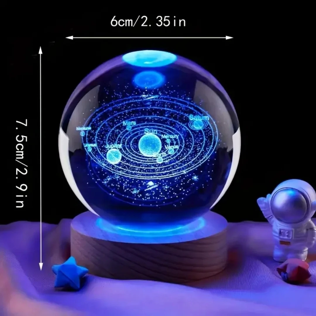 LED Night Light Night Light 3D Crystal Ball Decor 6cm 3D Crystal Ball Stitch Pikachu Wooden Base with Planet Night Light Laser Carving Children's Gifts