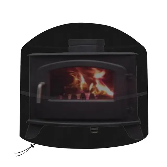 Kerek Tűz Pit Borítója 210D Vízálló Tűzhely Borító Szabadtéri Kandalló Burkolat Időjárás-Rezisztens Fekete Nagy Teherbírású Oxford