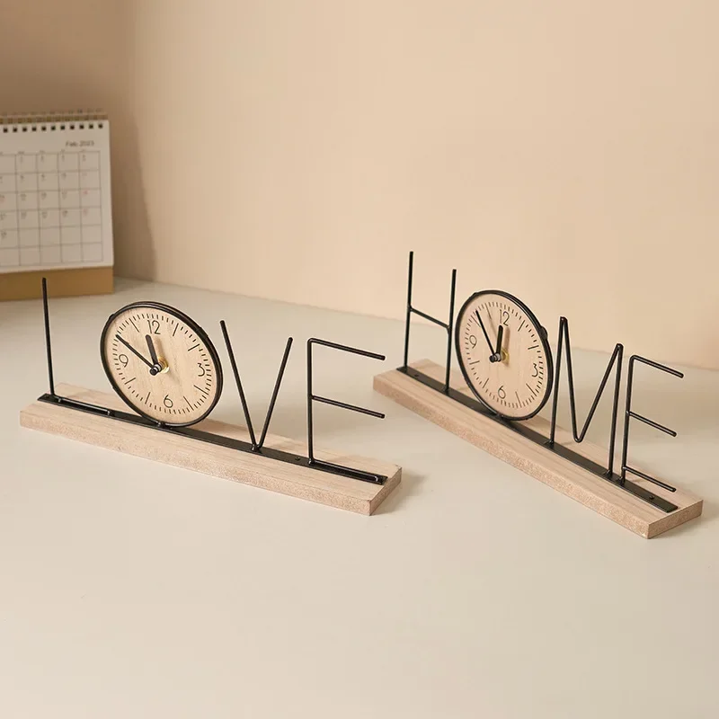 

Retro Digital Desk Clock Home Decoration Office Wooden Letter Love Figurines Ornament Gifts Mute Luxury Room Decor Accessories