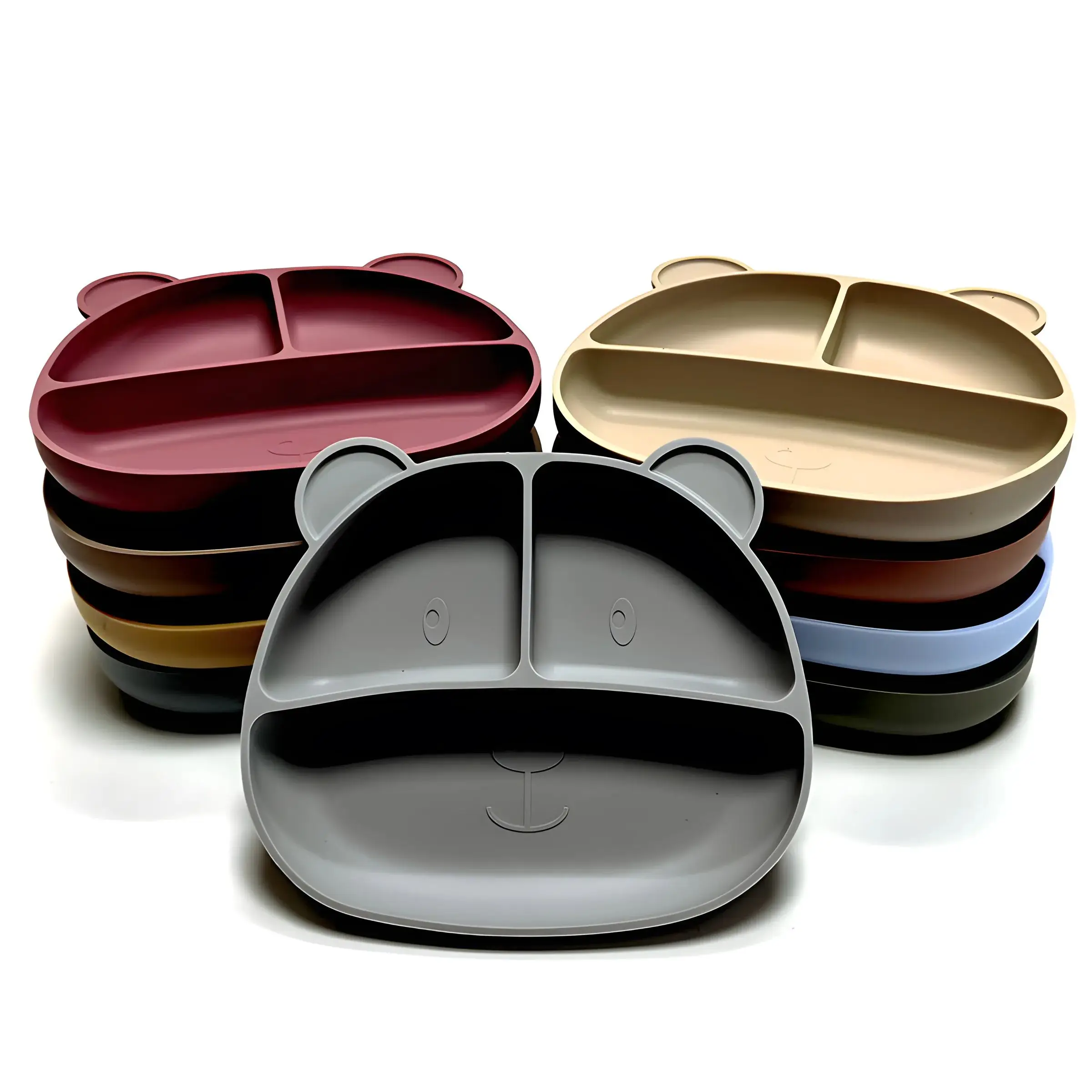 Children's Silicone Dinner Tray Food Grade Drop Proof Baby Tableware Baby Complementary Compartment Tray Bear Tray 4