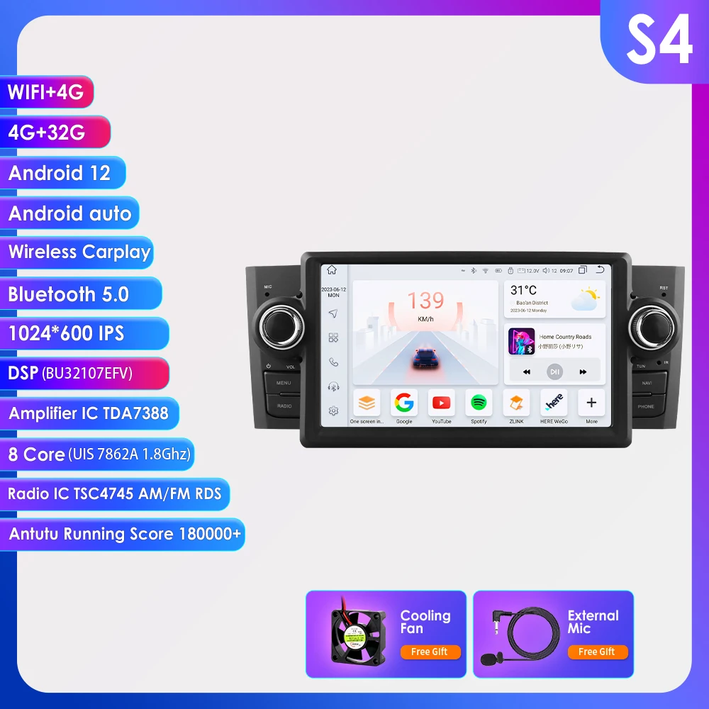 thumbnail image 1 of Hizpo Carplay 4G 7 ''2din Android Car Radio para FIAT Grande Punto Linea 2007-2012 reproductor de vídeo Multimedia GPS estéreo Autoradio, 1 of 5