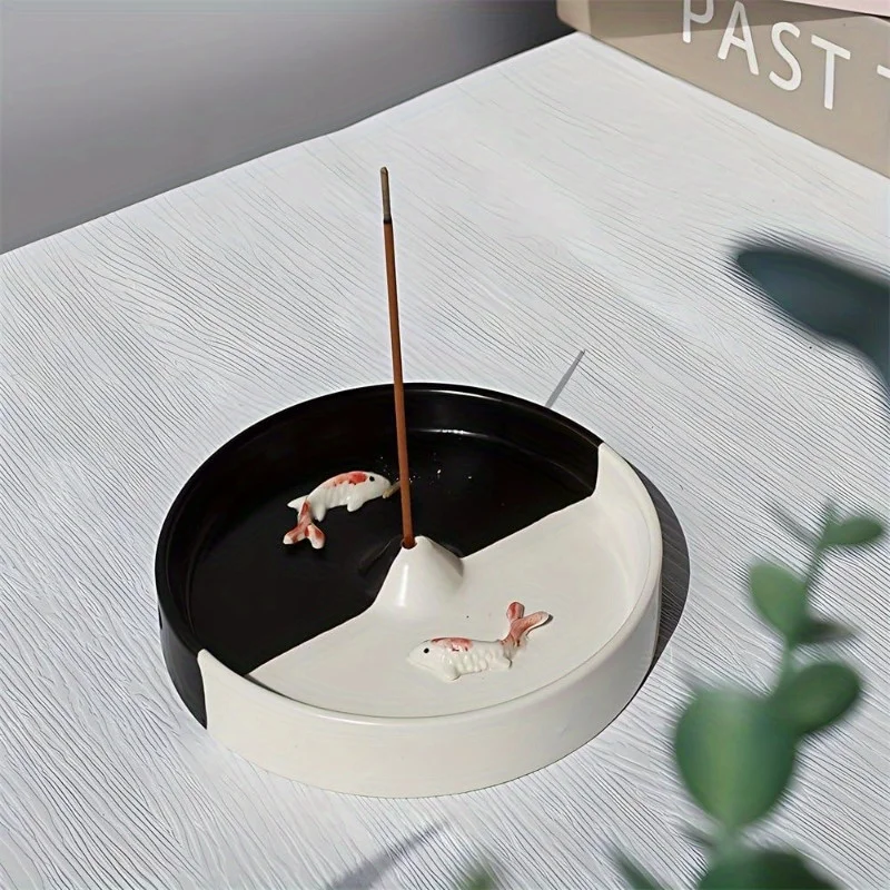Incense Holder Minimalist Circular Incense Burner for Cone or Stick Incense Ceramic Ash Catcher Handmade Incense Stick Burner