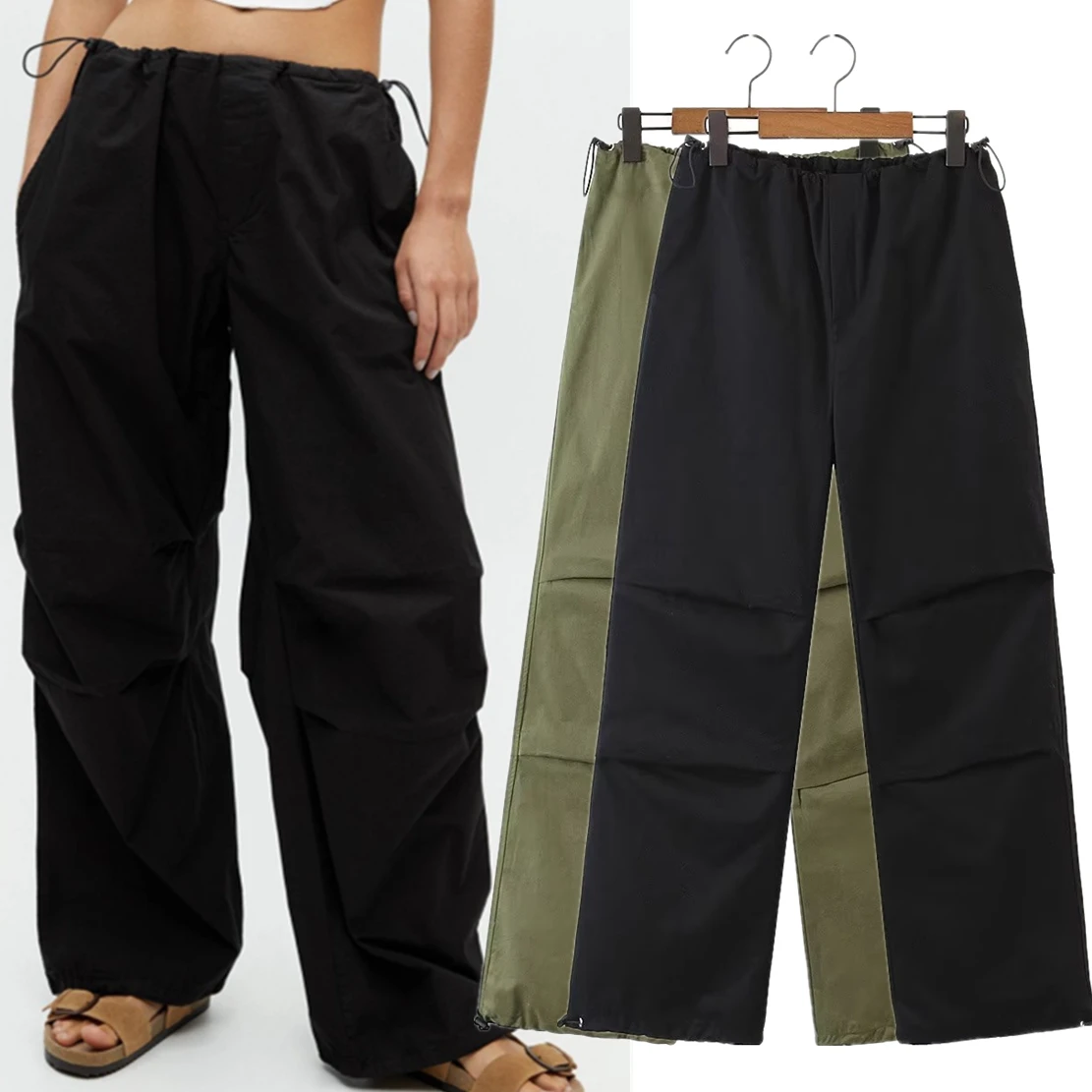 

Maxdutti American Trousers Women Vintage Drawstring Pleated Loose Cargo Pants Casual