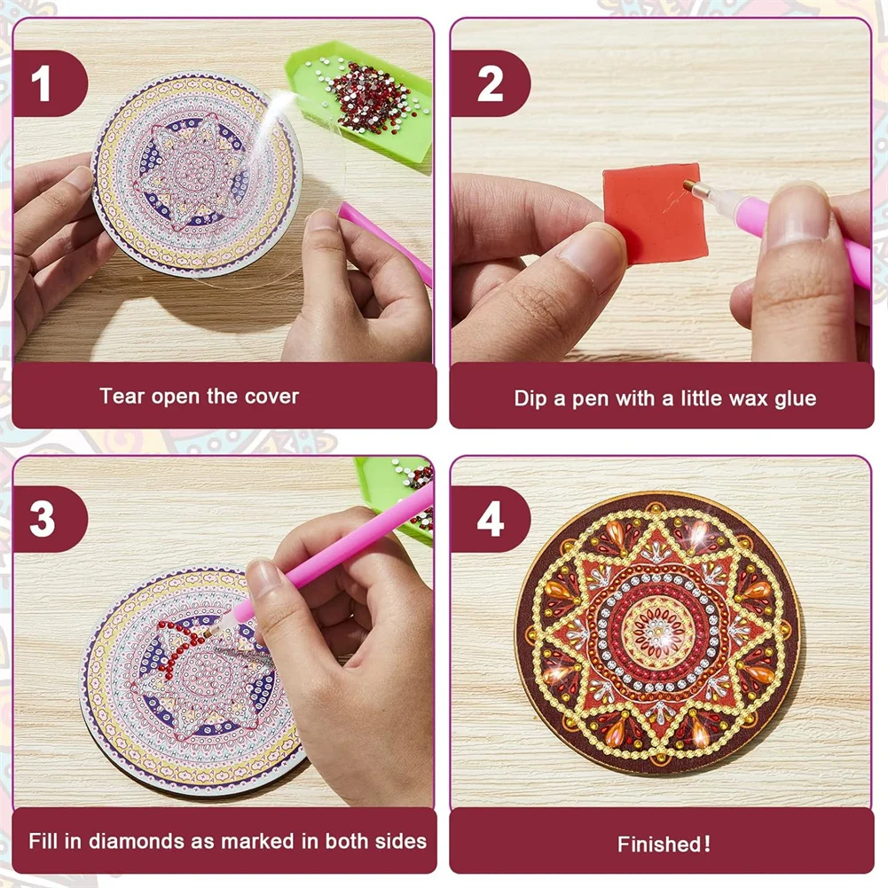 Diamond painting diamond painting accessories diamond painting coasters 5Pcs Mandala diamond coasters kit with holder 5D full drill diamond DIY art coasters party home decoration