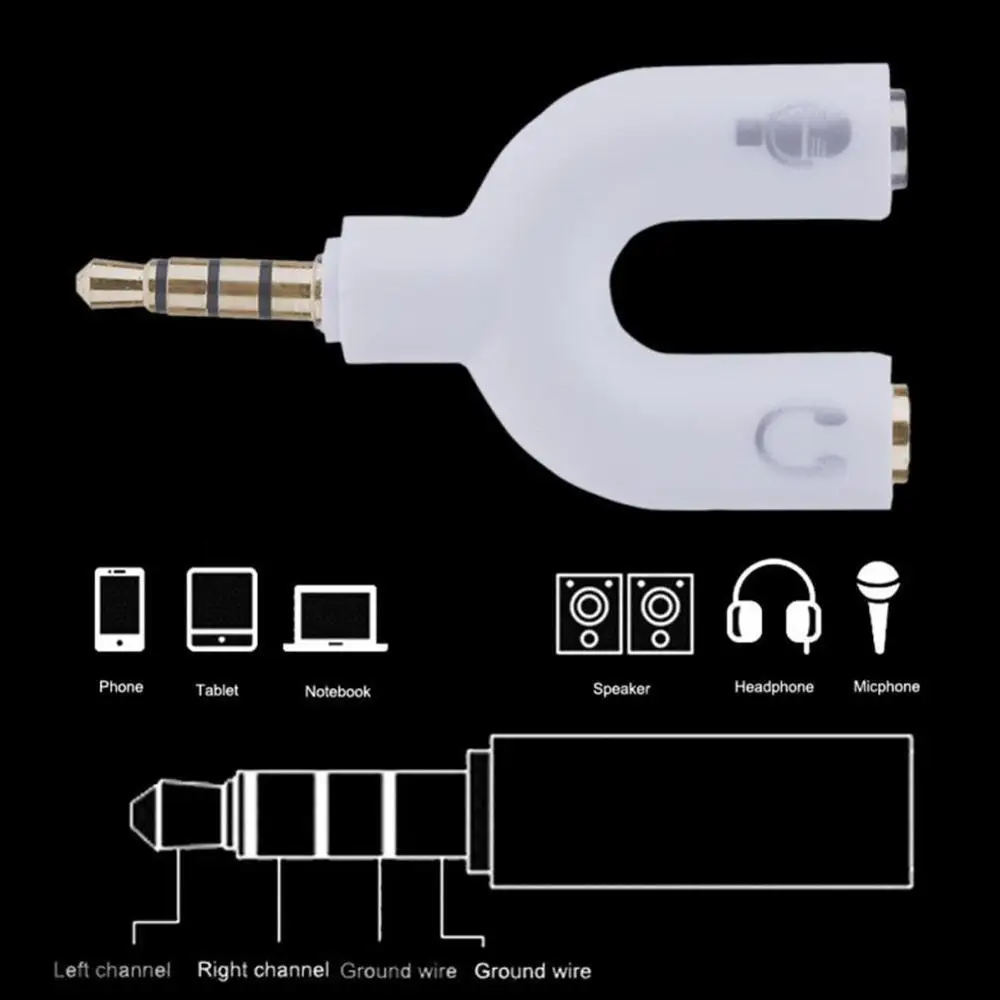 1PC Dual 3.5MM Y-type  Adapter Headphone Plug Audio Cables Splitter Microphone 2 in 1 Swivel Connector Jack Plug Adapter
