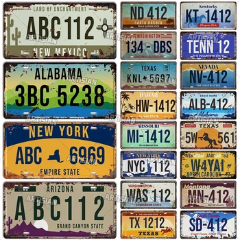 미국 빈티지 자동차 등록 녹슨 번호판 장식 금속 사인 벽 장식, 장인 미국 국가 클래식 번호판