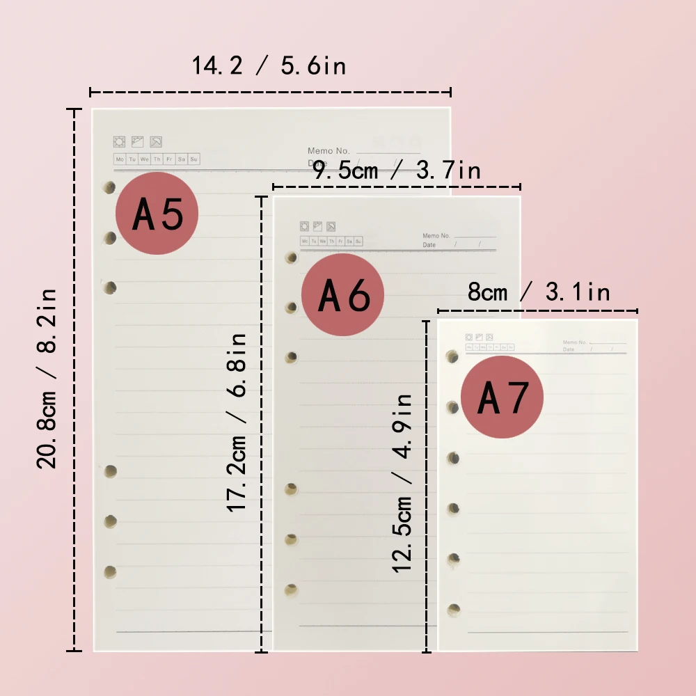ZKSM 135 vellen A5 navulpapier horizontale lijn 6 lege gaten beweegbare