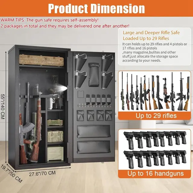 30-40 Capacity Gun Safe for Rifles and Shotguns with Rifle/Pistol Rack, Storage Pockets, Removable Shelves, Silent Operation, Ex 2