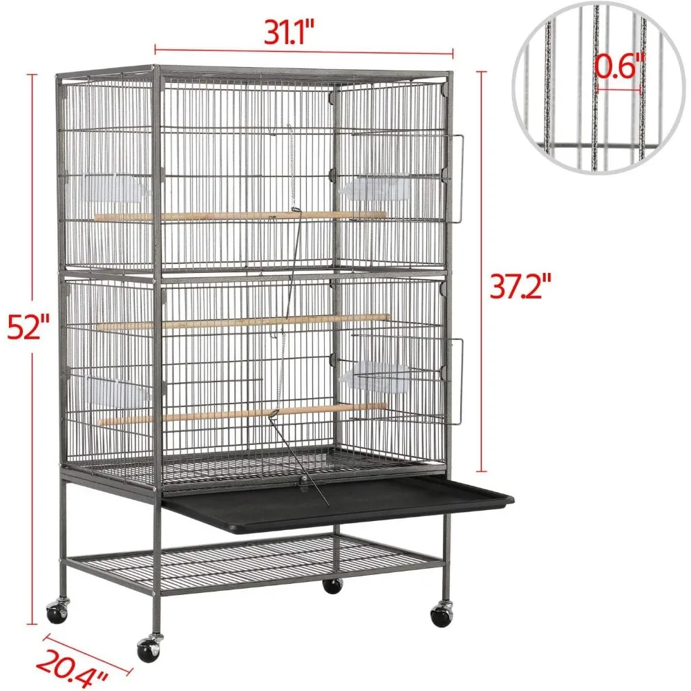 52-inch Wrought Steel Standing Large Flight King Bird Cage for Cockatiels African Grey Quaker Sun Parakeets