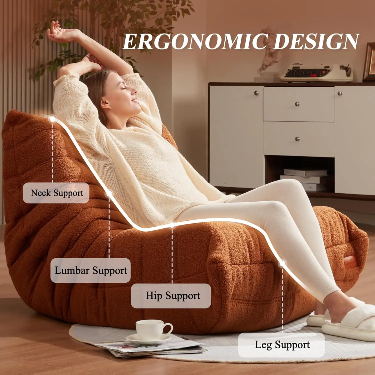 Bean Bag Chair Sofa Sack Big Beanbag Chair for Adults Fireside Bean Bag Lounger Memory Foam for Home, Apartment or Gaming