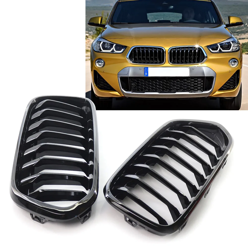 Parrilla Delantera Negra Brillante De Doble Listón Para BMW X3 F25 (Pre-LCI 2010-2013) - Par De Piezas