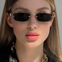 Lunettes de soleil demi-cerclées en métal de marque de luxe pour femmes, forme rectangulaire, sans monture, lunettes de soleil pour hommes, protection UV, style rétro punk Y2k, UV400 4