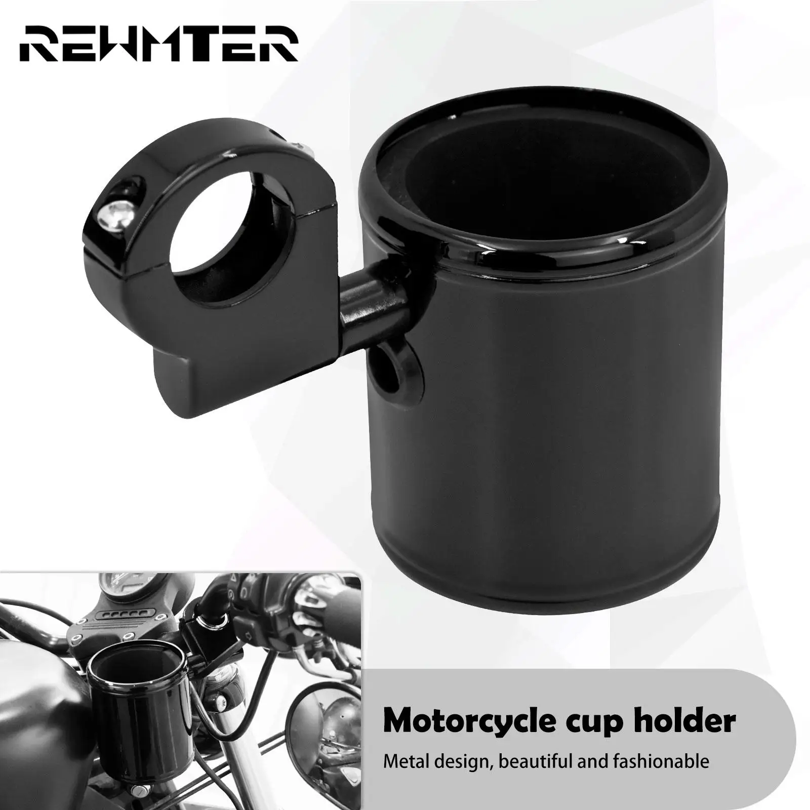 BlackMotorcycleAdjustableCupHolderHandlebarCrashBarHolderFor