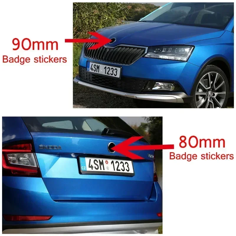 

2pcs 80mm 90mm 3D Car Emblem Badge For Skoda Fabia 1 2 Octavia a7 RS Superb Rapid Yeti Karoq Vision Hood Front Rear Trunk Logo