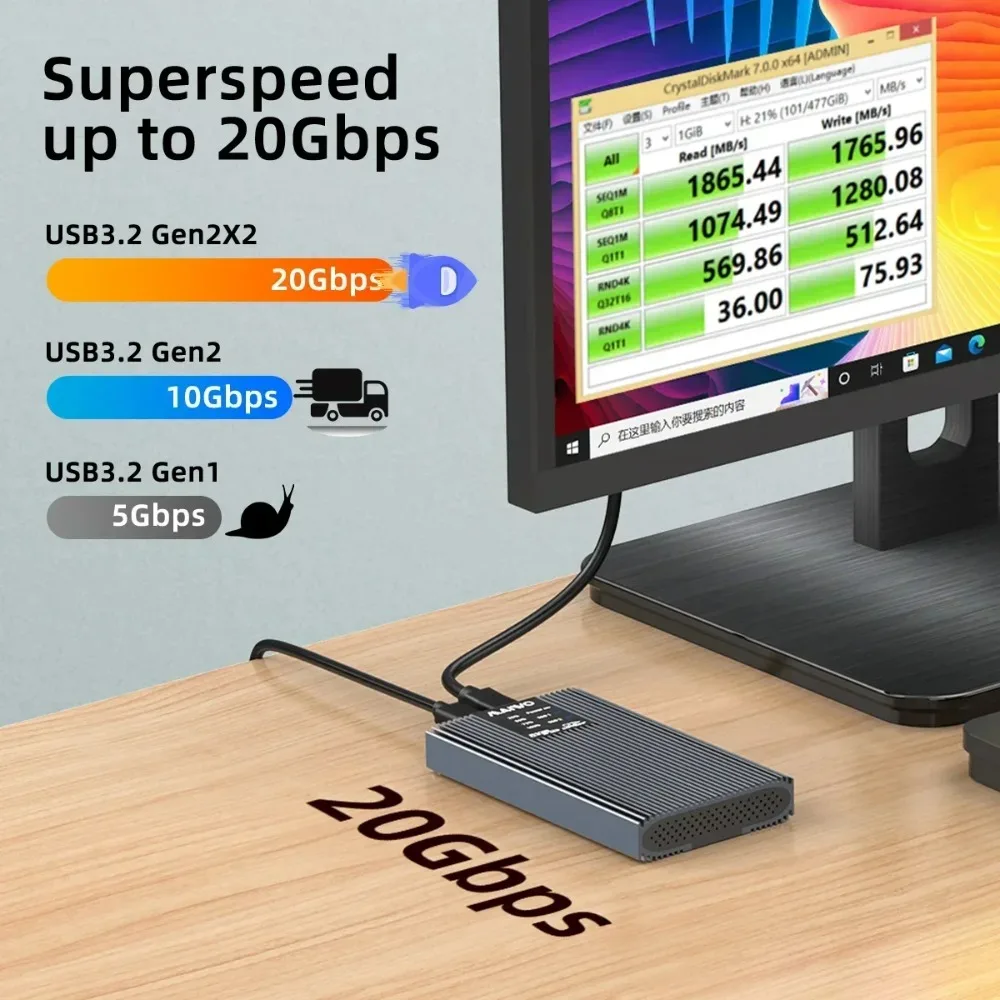 MAIWO   M.2 NVMe SSD Ŭ  Ŭ, 20Gbps USB C 3.2 Gen2  ̽, ϵ ̺ ũ    