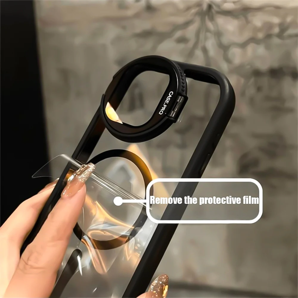 Magnetic Transparent Phone Cover with Camera Lens Protection and Stand