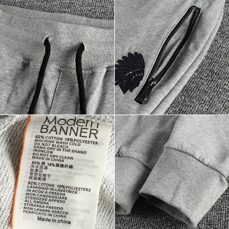 Autumn American Retro Terry Knitted Embroidery Men Sweatpants Simple Elastic Waist Drawstring Sport Casual Youth Slim Pants