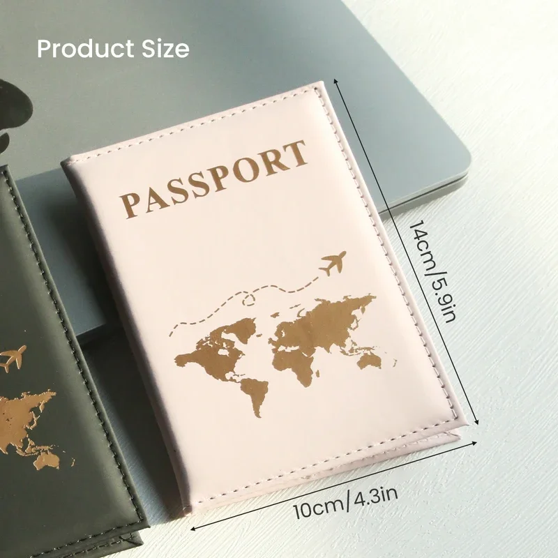 Passport cover plain skin PU passport cover world map protection cover credit card holder ID card passport wallet