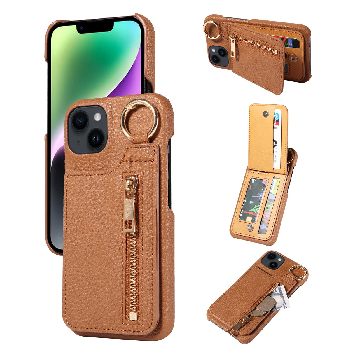 Premium PU Leather Phone Case with Magnetic Card Holder and Ring Stand