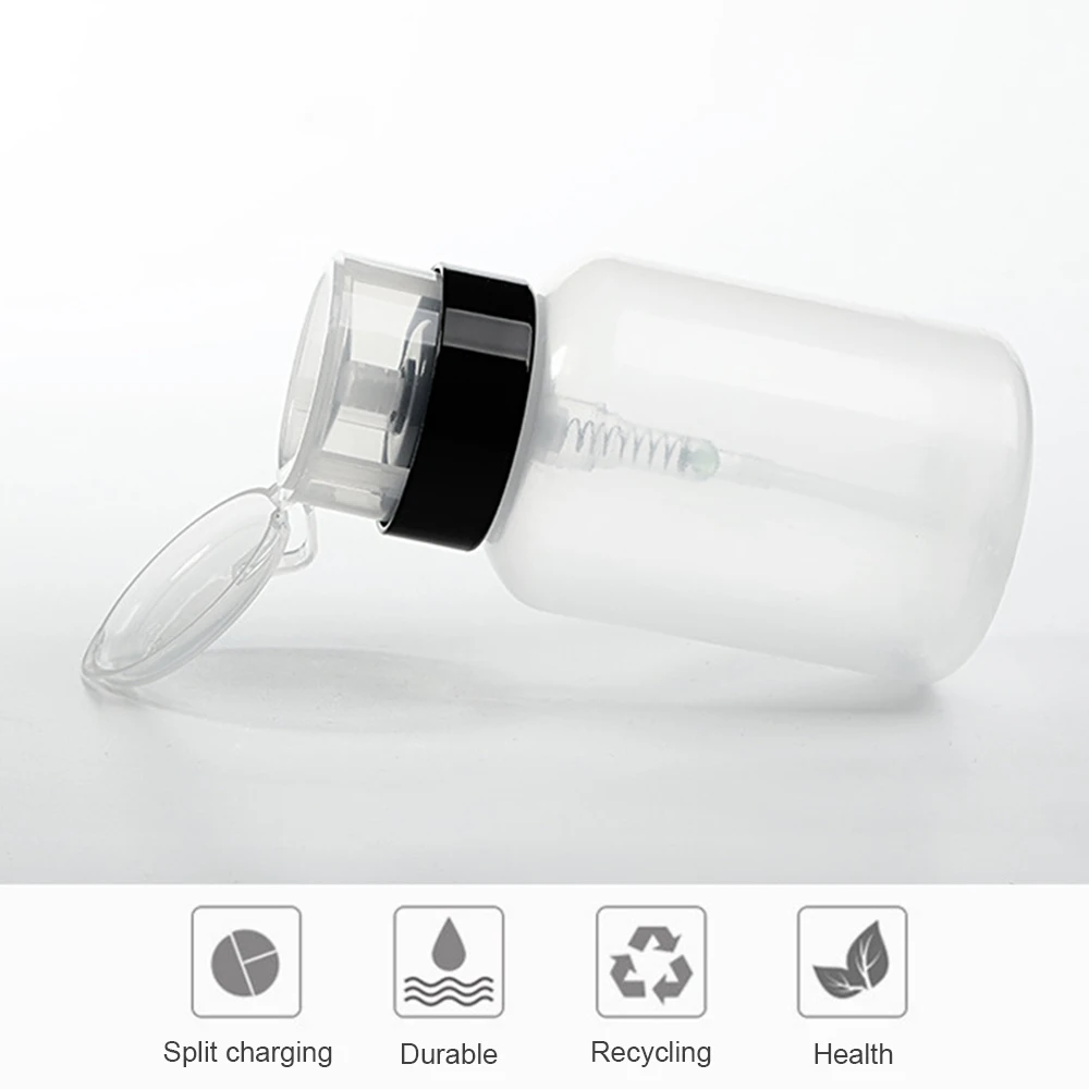 200ML Empty Pump Liquid Alcohol Press Nail Polish Remover Cleaner Bottle Nail Refillable Bottle Dispenser Manicure Container 6