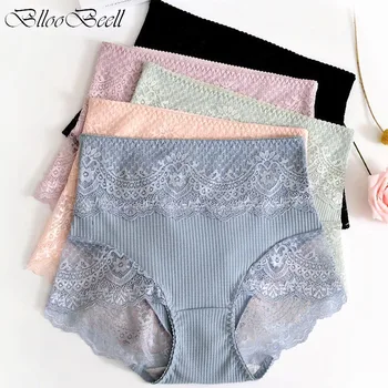 Biancheria intima di cotone da donna nuova a vita alta mutandine di pizzo sexy slip pancia senza cuciture pantaloncini a triangolo antibatterici da donna tinta unita