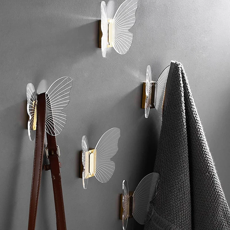 

2023 Acrylic Hook Butterfly Robe Hooks Door Bag Key Holder Towel Hanger Rack Wall Mouted Bathroom Hardware Home Decor