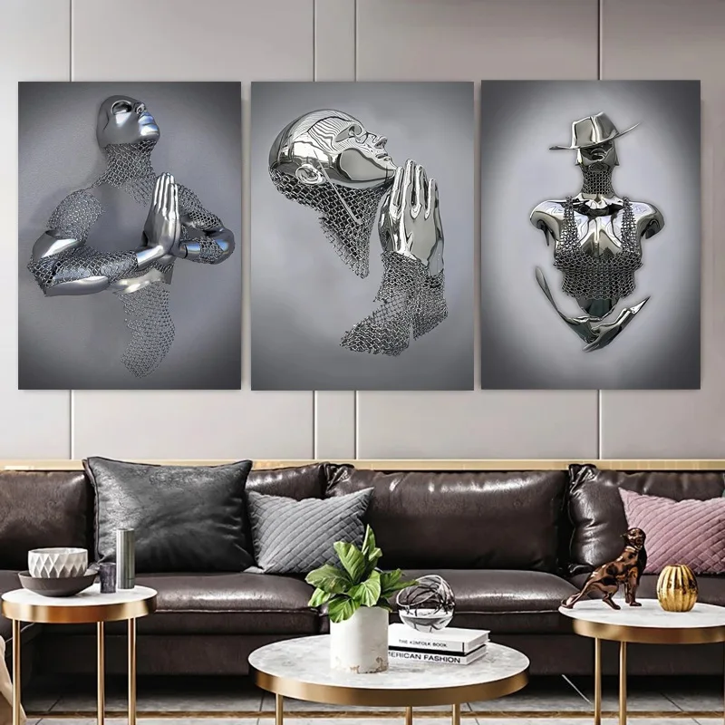 

Metal Figure Canvas Mural Posters and Prints Metal Statue Wall Art Picture Canvas Paintings For Living Room Home Decor Cuadros