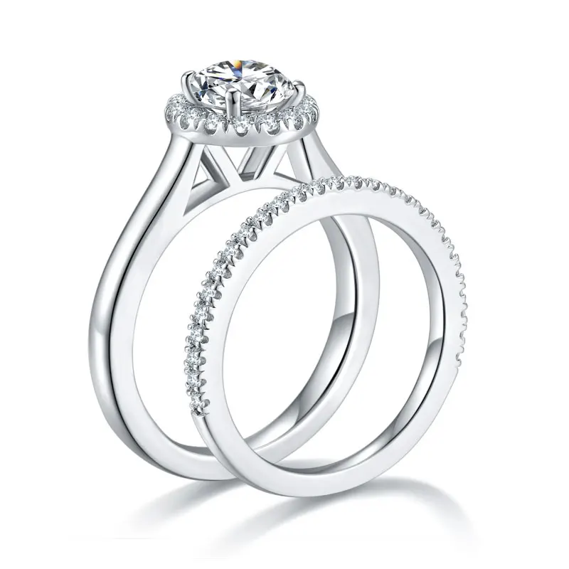 DEZO All Moissanite Engagement Rings Set For Her Total 1.42ct Solid 925 Silver Round Cut VVS D Color GRA Certificate 2