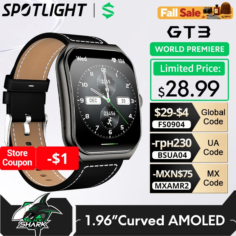 Smart Watch BLACKSHARK GT3 Smart Watch 1.96'' Curved Amoled Display Support Bluetooth Call 100+ Sport Modes