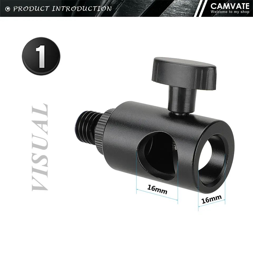 16mm Light Stand Head With M12 Male Thread Connector & 1/4"-20 Thread Screw For