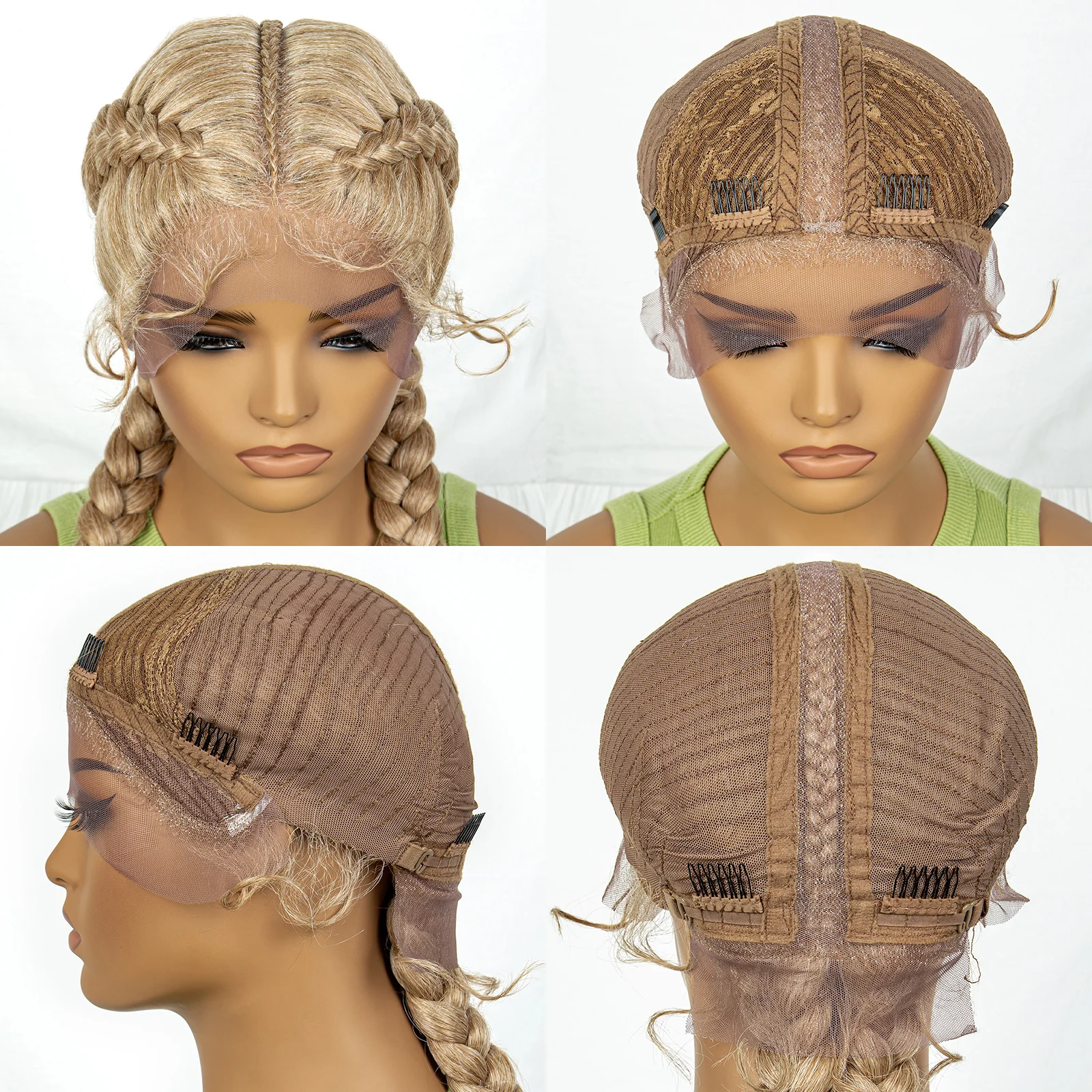 Synthetische Cornrow Gevlochten Pruiken Met Krullende Golf Voor Vrouwen Kant Frontale Afro Haar Vlechten Pruik Met Baby Haar Voor Meisjes 30 Inch